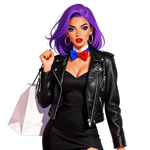 Confident Woman with Purple Hair Illustration