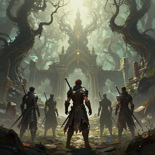 Surreal Fantasy Landscape with Warriors