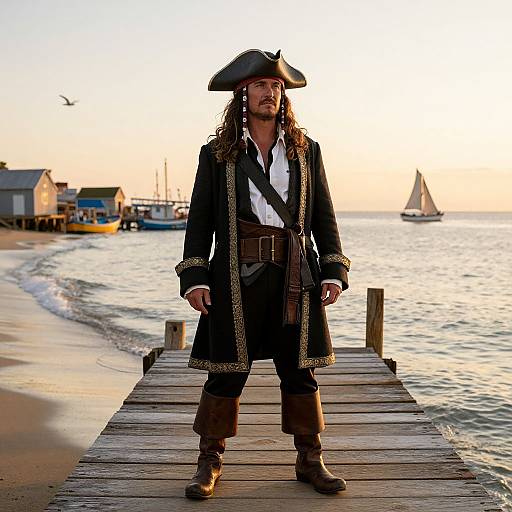 Pirate at Sunset on Weathered Dock