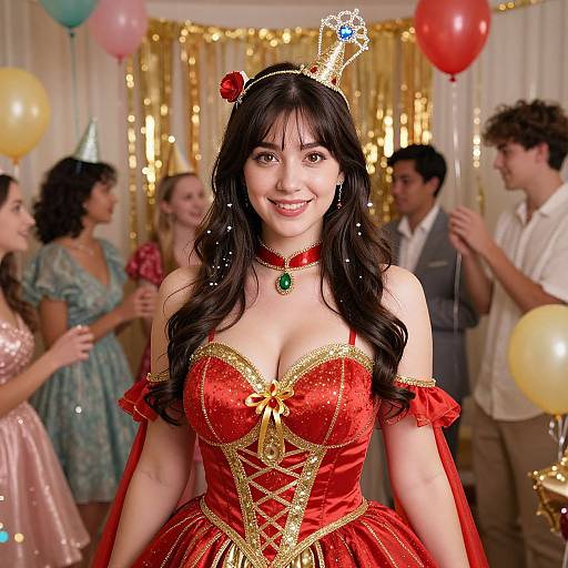 Joyful Woman in Vibrant Birthday Dress