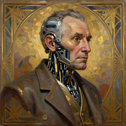 Old Cyborg Man Portrait Bust