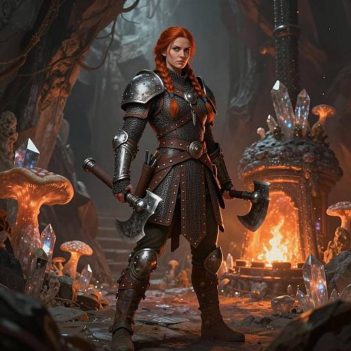 Stoic Dwarven Shieldmaiden in Cavern