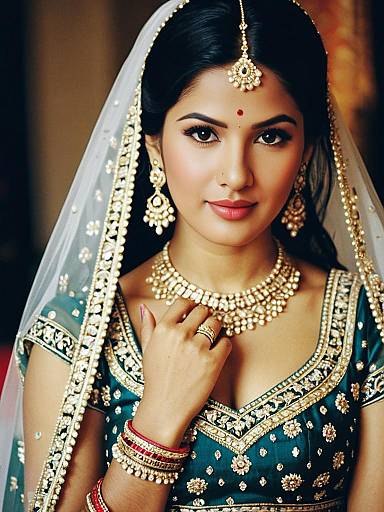 Indian Bride in Embroidered Bridal Lehenga