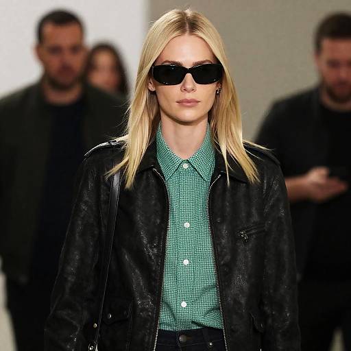 Blonde Woman in Black Ensemble Indoor Walk