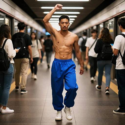 Energetic Breakdancer in Blue Hot Pants