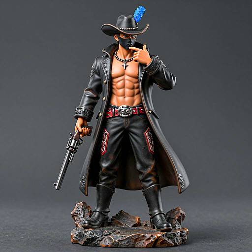 Muscular Cowboy Statue with Revolver