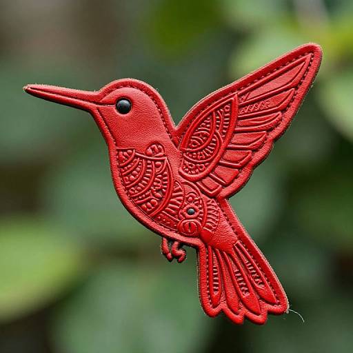 Intricate Red Leather Hummingbird Patch