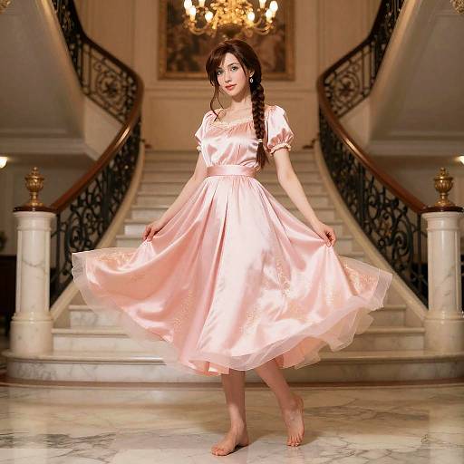 Aerith Twirling in Pink Organza Gown