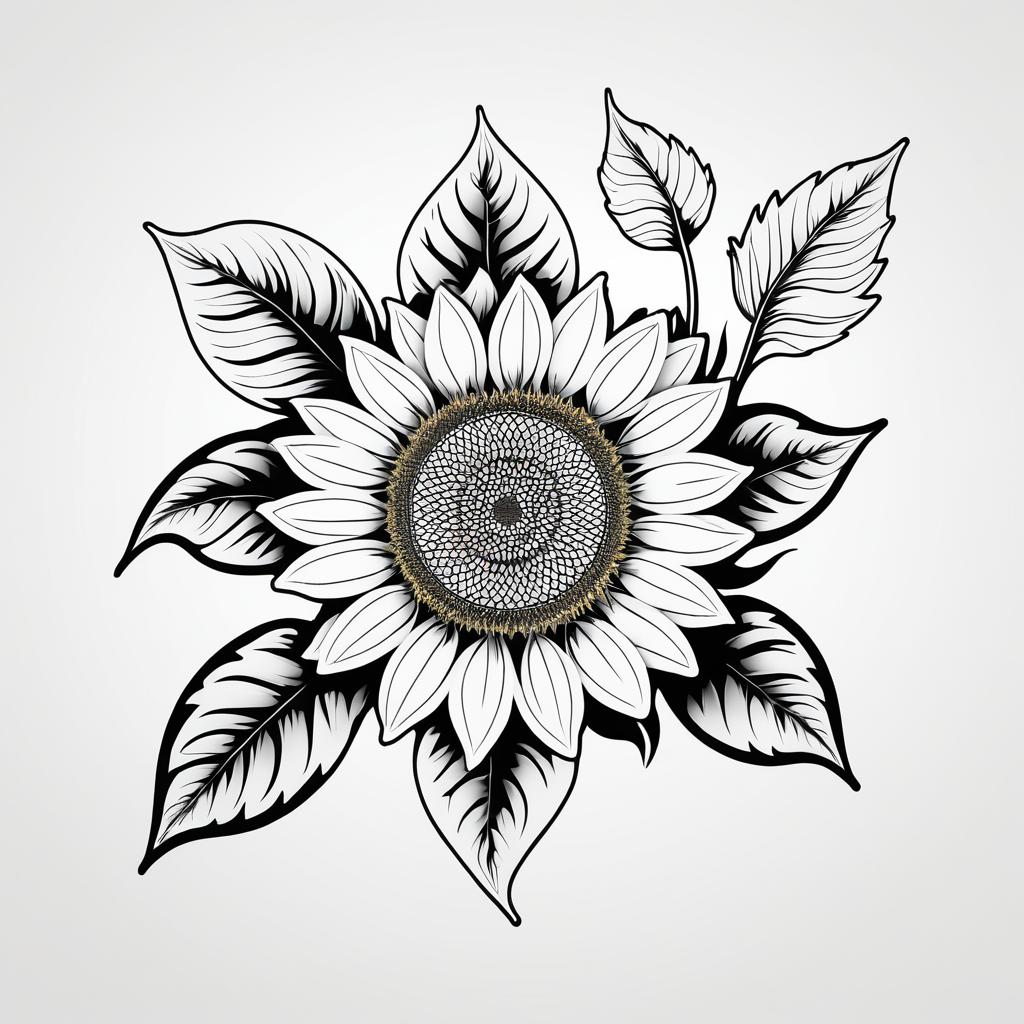 Elegant Black and White Sunflower Line Art