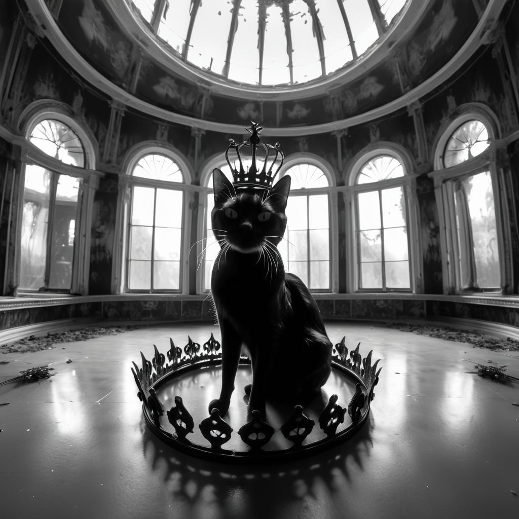 Surreal Skeletal Cat in Abandoned Palace