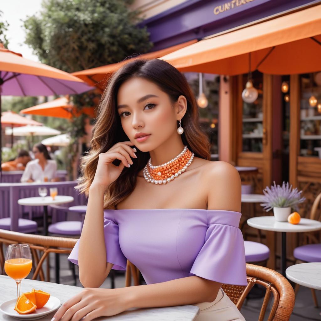 Vibrant Off-the-Shoulder Cafe Fashion