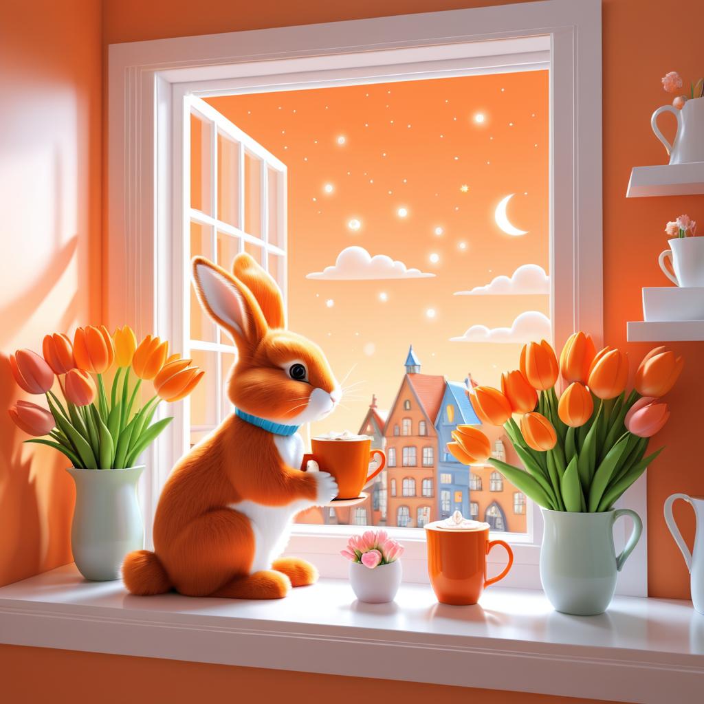 Whimsical Orange Rabbit by the Window