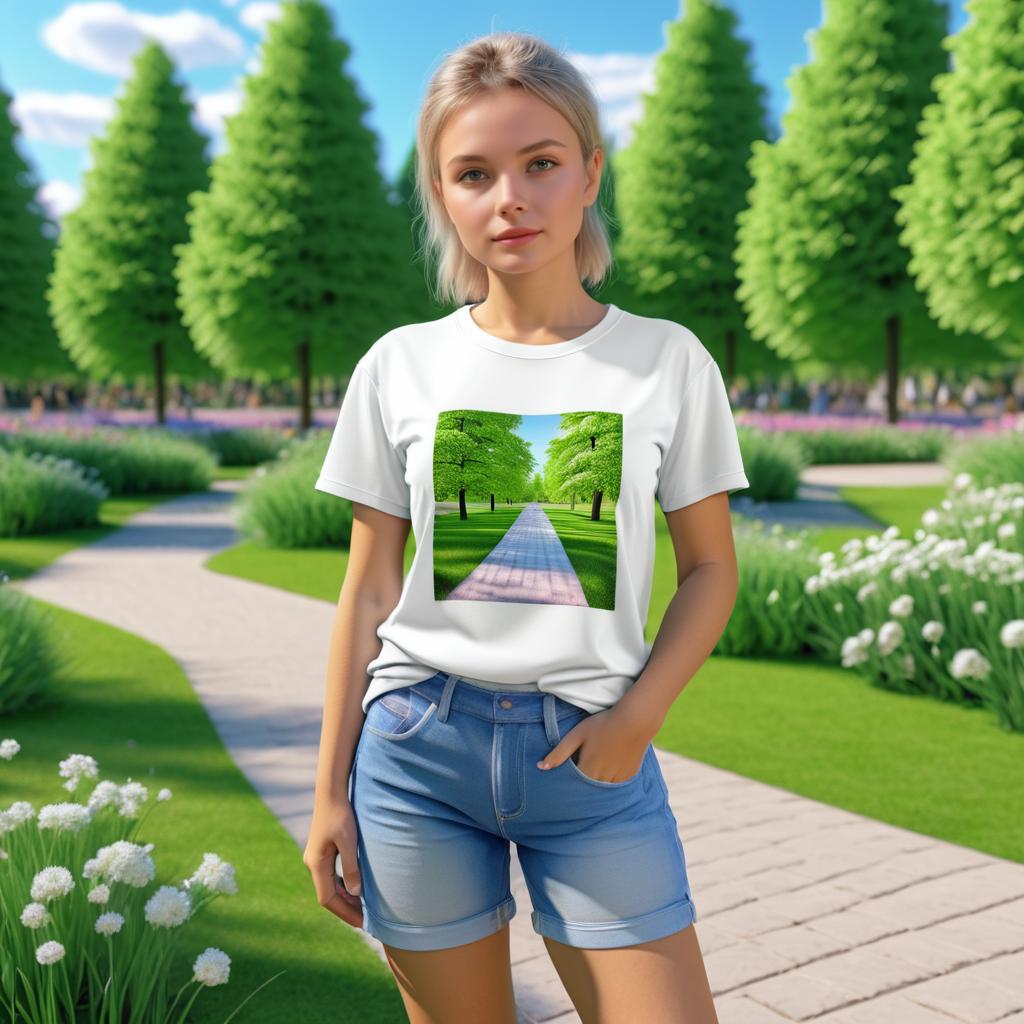 Ultra-Realistic Park Scene with Fun T-Shirt