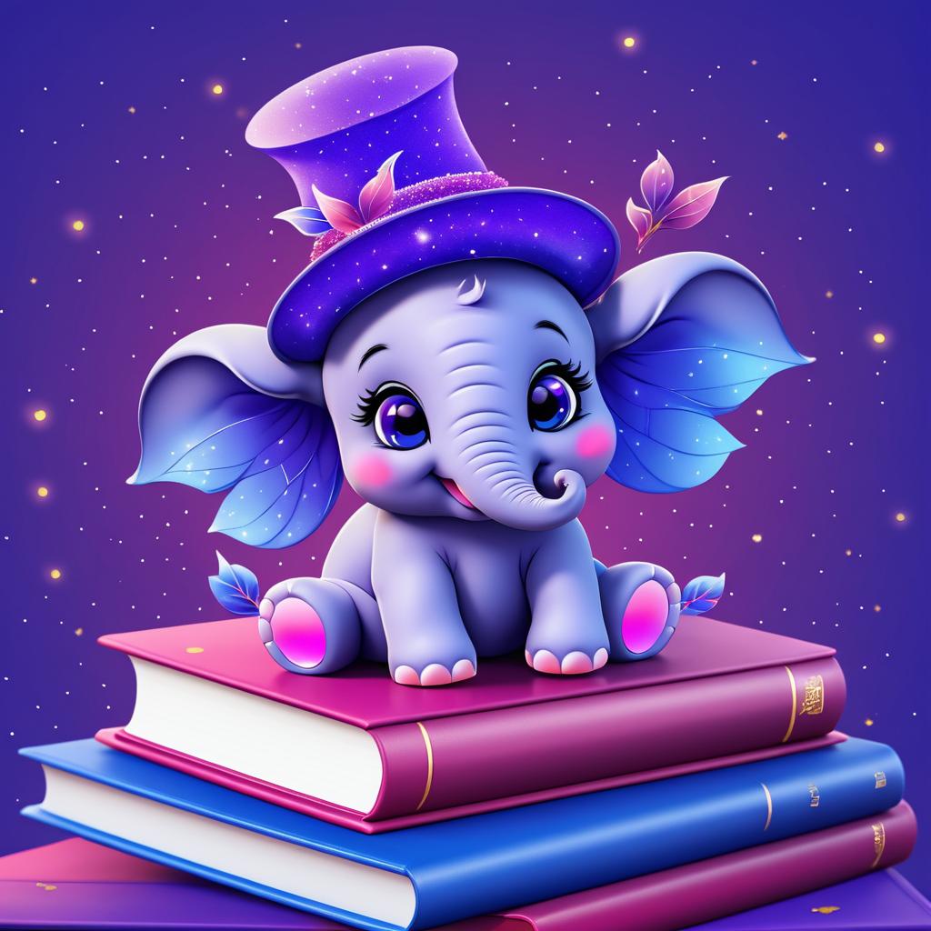 Whimsical Baby Elephant with Purple Wings