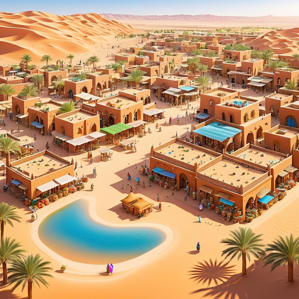 Vibrant Oasis Town in Desert Landscape