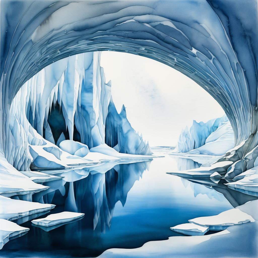 Serene Arctic Ice Cave in Watercolor