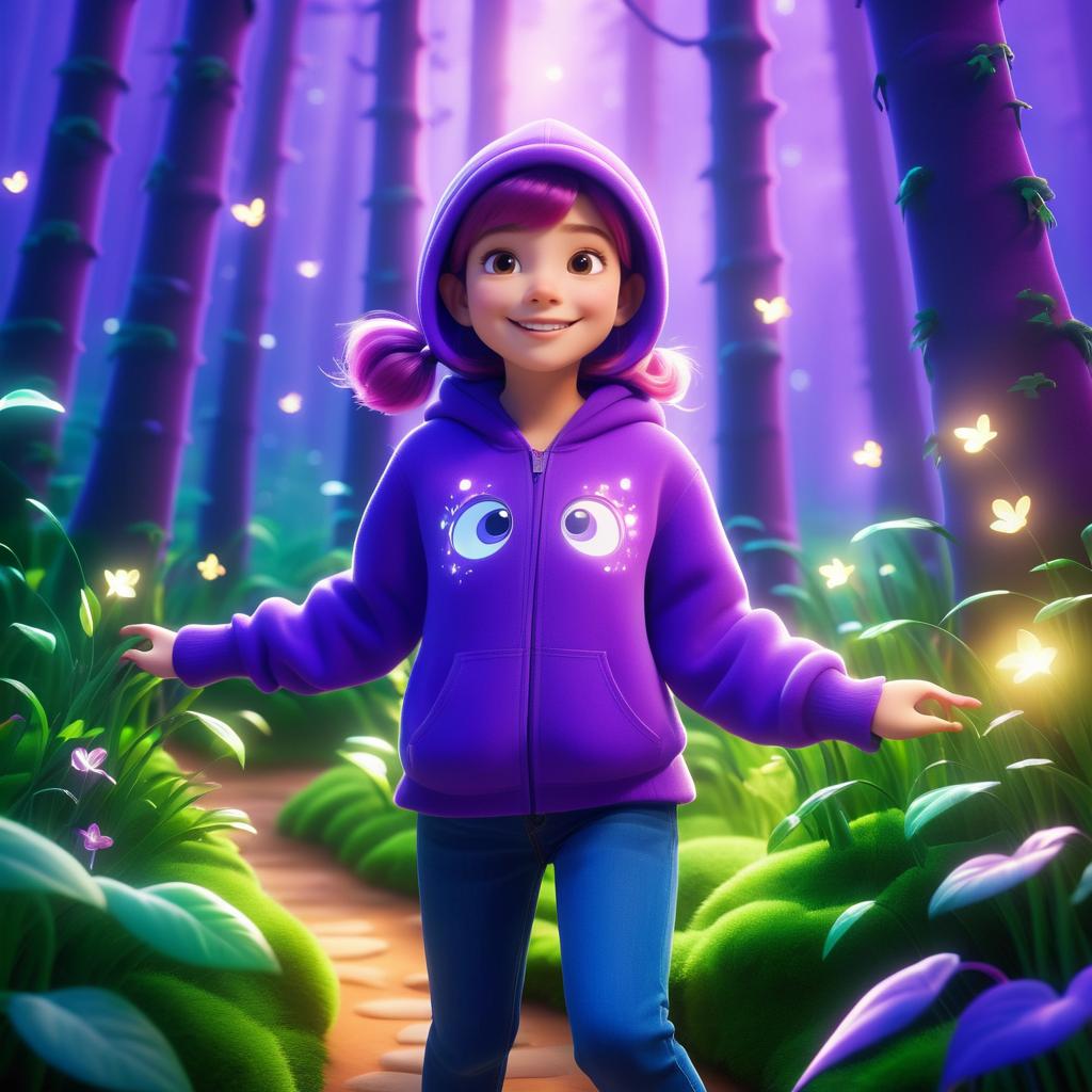 Bright Smiling Girl in Magical Forest