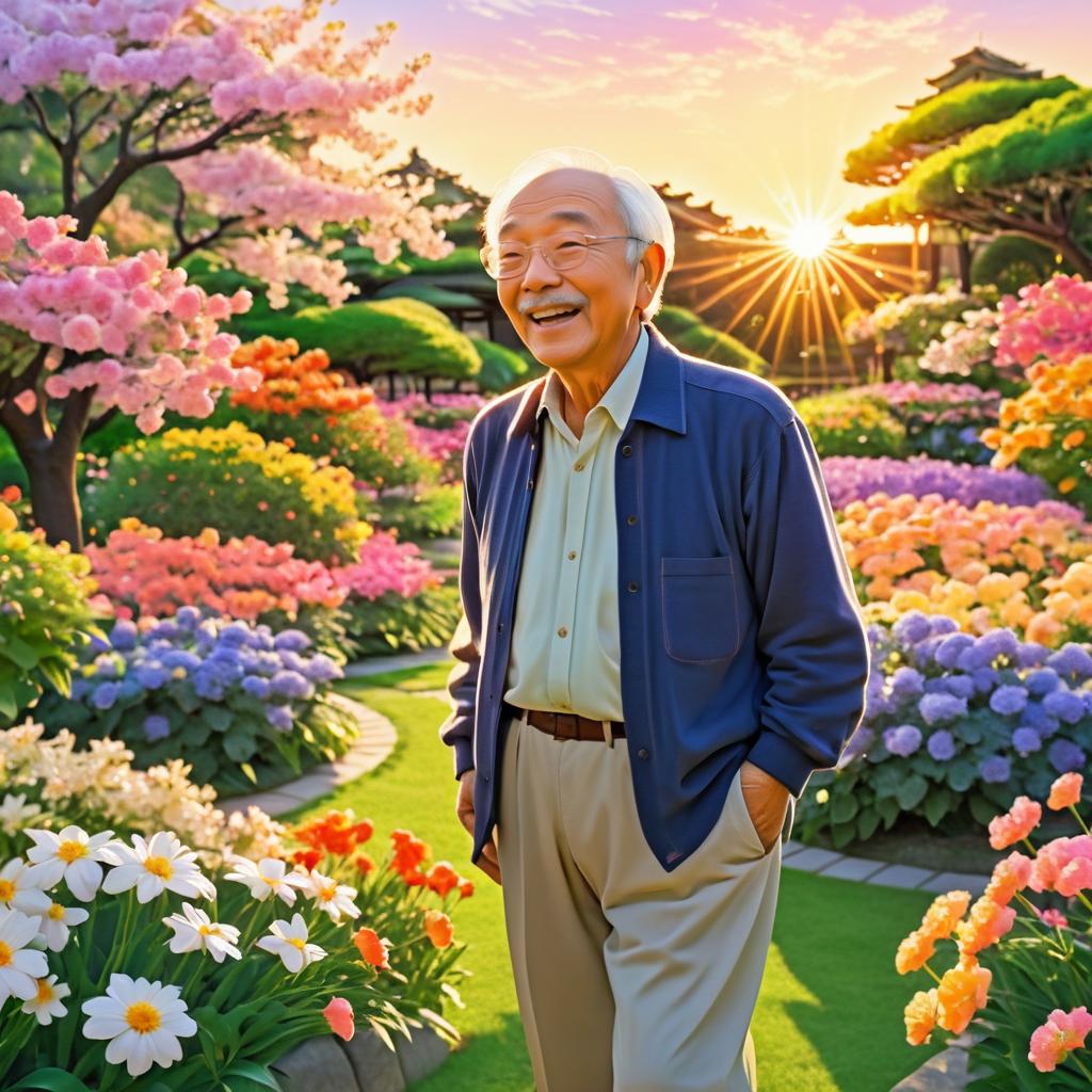 Elderly Man Joyfully Surrounded by Nature