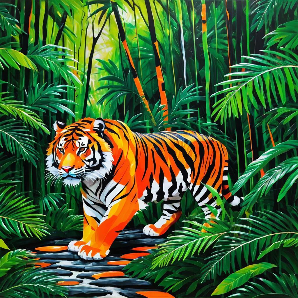 Fierce Tiger in Vibrant Jungle Artwork