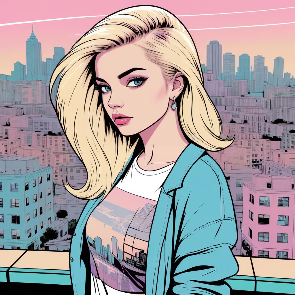 Blonde Heroine in Pastel Urban Adventure