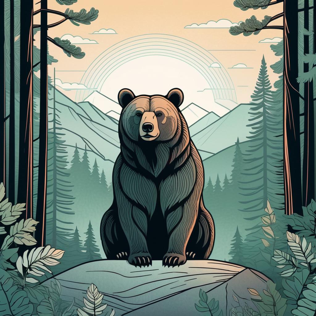 Elegant Stoic Bear in Serene Forest