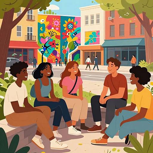 Friends Hanging Out in Urban Park