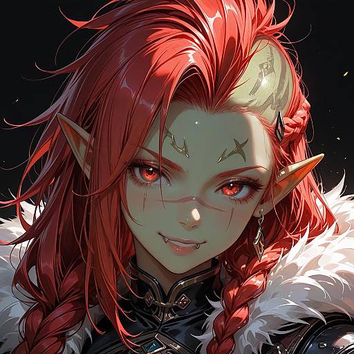 Orc Woman Portrait with Red Hair and Green Skin