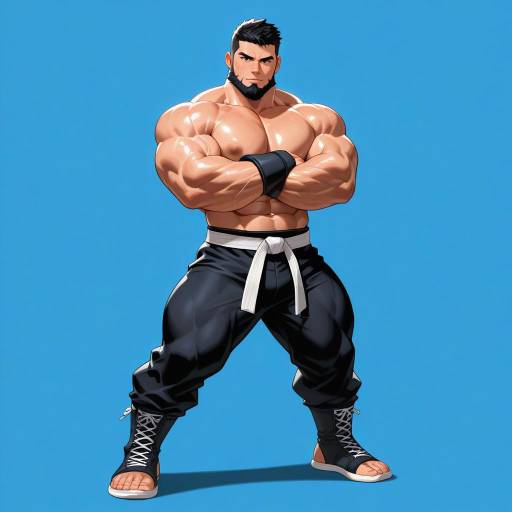 Muscular Male Fighter in Victory Pose Muscular Male Fighter in Victory Pose