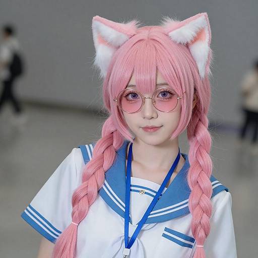 Playful Pink-Haired Schoolgirl Portrait