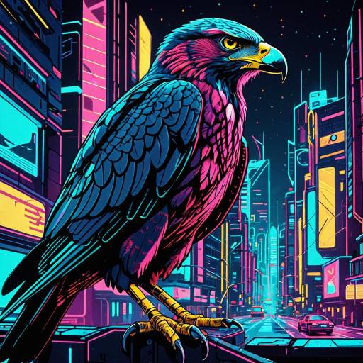 Futuristic Biomechanical Bird in Neon City