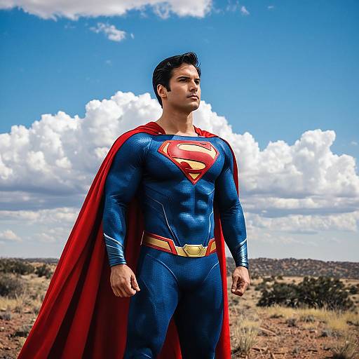 Man in Realistic Superman Costume Standing Outdoors