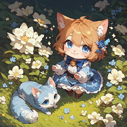Cute Chibi Cat in Nature