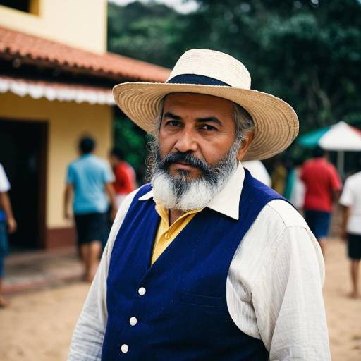 Older Man in Vintage Casual Attire with Straw Hat