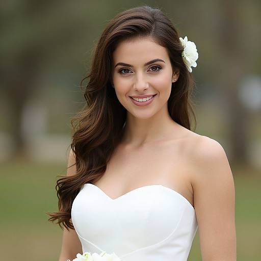 Beautiful Bride in Strapless White Dress