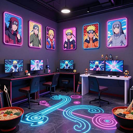 Futuristic Naruto Gaming Room with Neon Ninja Decor
