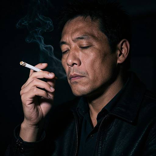 Tough Man Smoking Low-Key Portrait