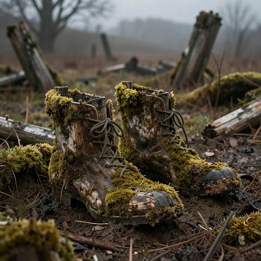 Ancient Boots in Muddy Battlefield