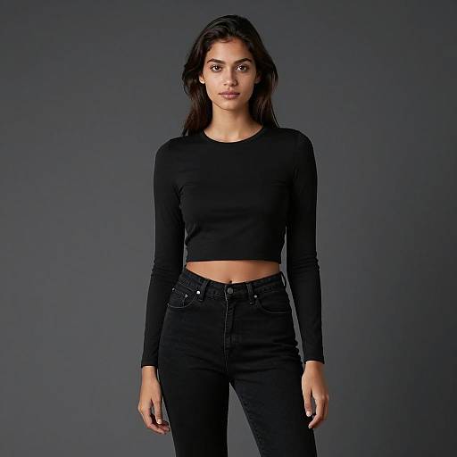 Young Woman in Black Casual Outfit