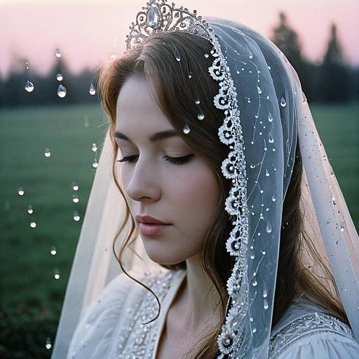 Brunette Bride with Elegant Veil and Tiara