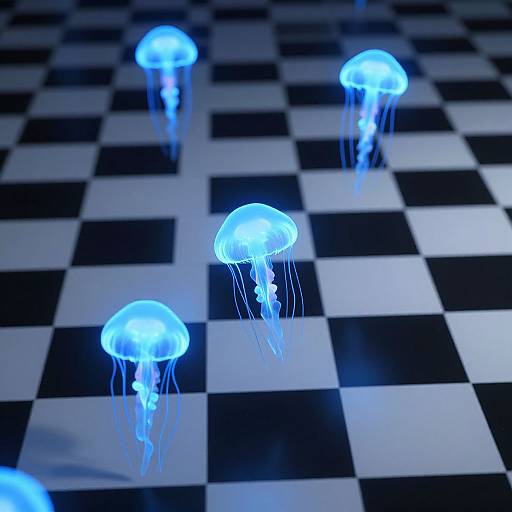 Glowing Jellyfish on Checkerboard Surface