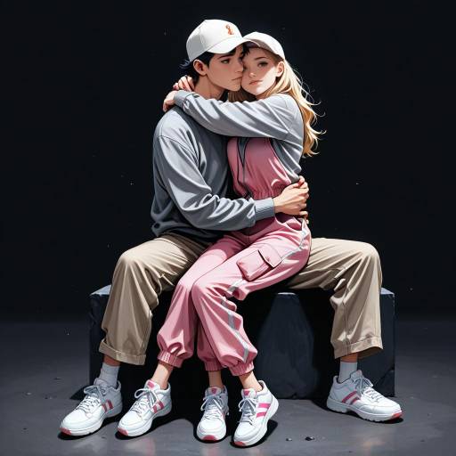 Stylish Teenage Couple Embrace on Black Stylish Teenage Couple Embrace on Black