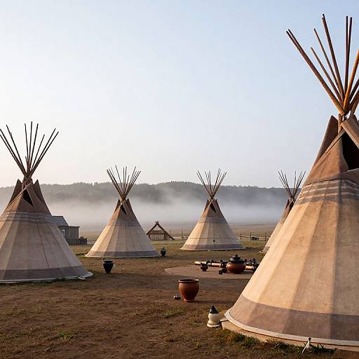 Tipi Village Morning Mist Scene