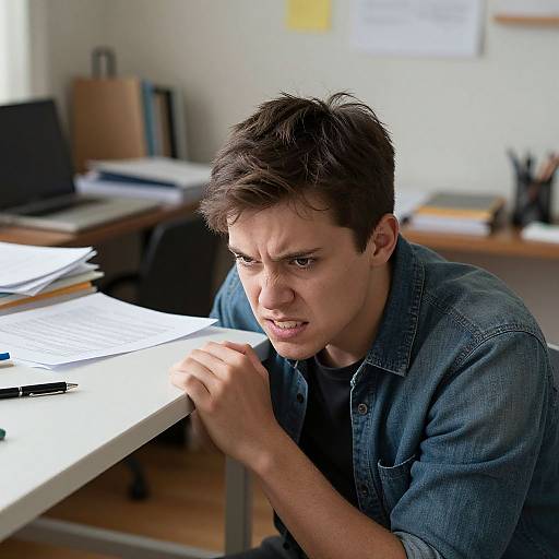 Frustrated Young Adult in Home Office