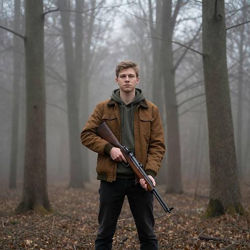 Misty Forest Hunter with Rifle