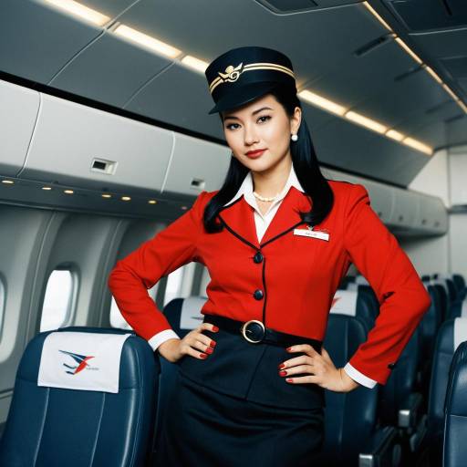 Flight Attendant in Red Uniform on Airplane