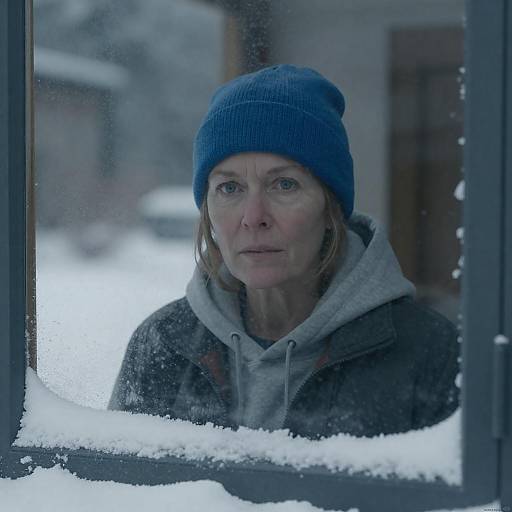 Contemplative Woman at Snowy Window
