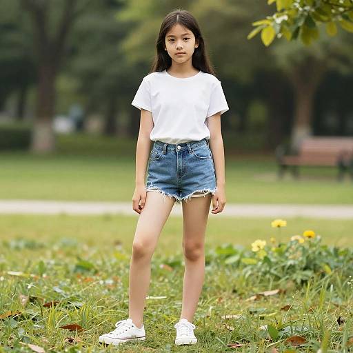 Confident 12-Year-Old Girl in Park