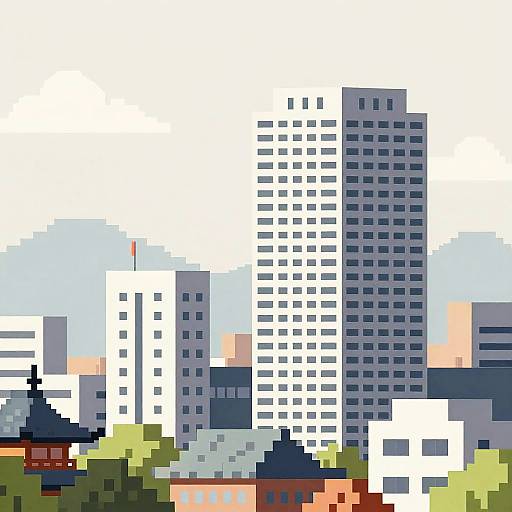 Modernist Pixelated Kyoto Landscape
