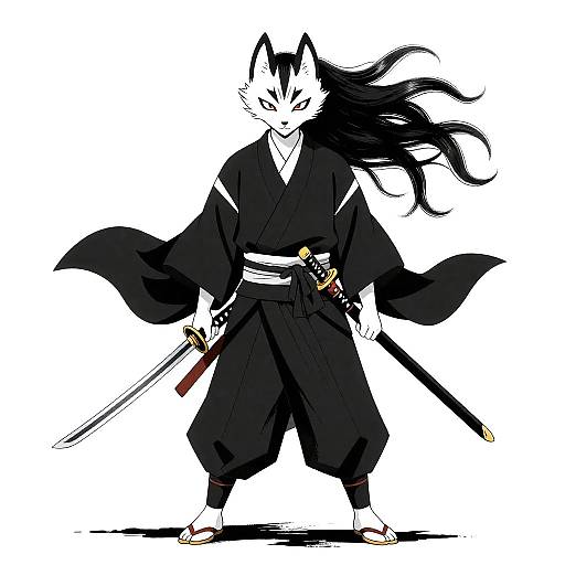 Intricate ASCII Kitsune Samurai Art