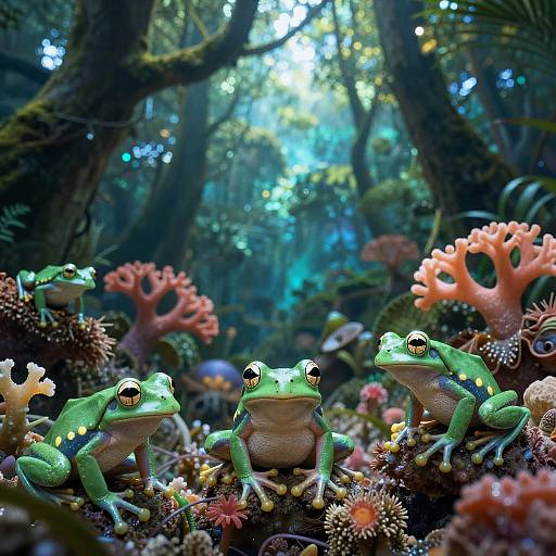 Dreamy Forest with Luminous Frogs